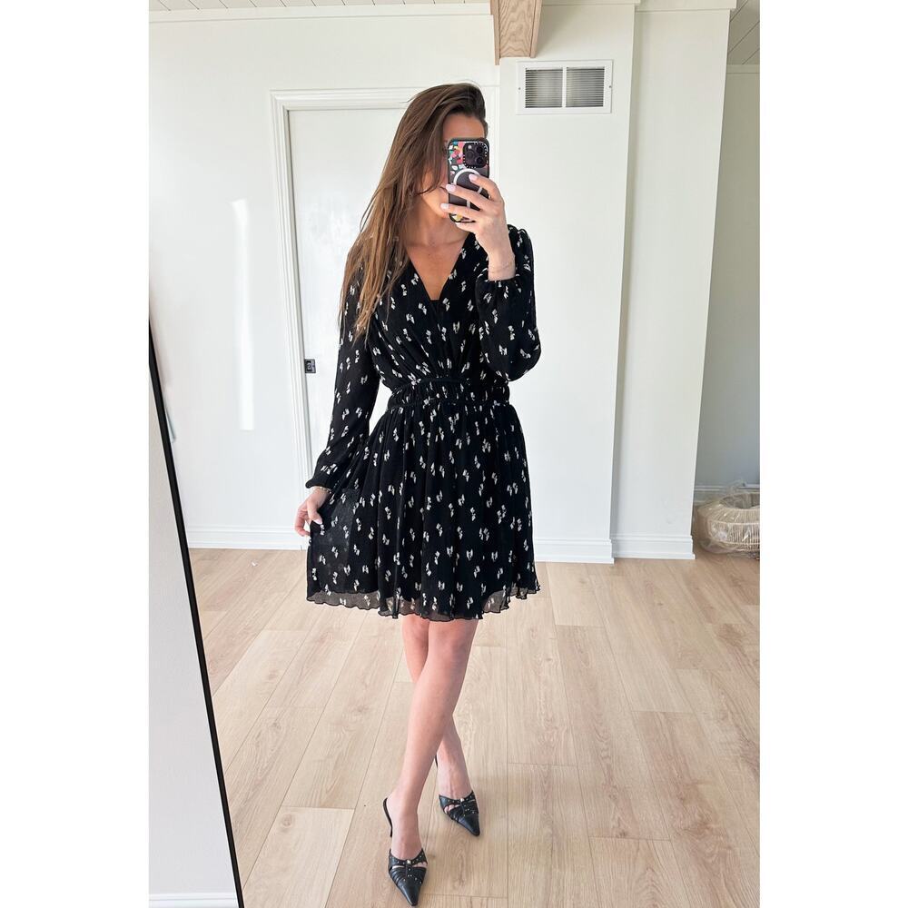 Maje Rionana V-Neck Bow Print Mini Dress size 42 or XL - Picture 11 of 12
